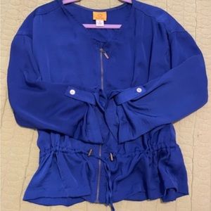 Ruby Rd. Blue Lightweight zip-up jacket with adjustable drawstring pull @ waist